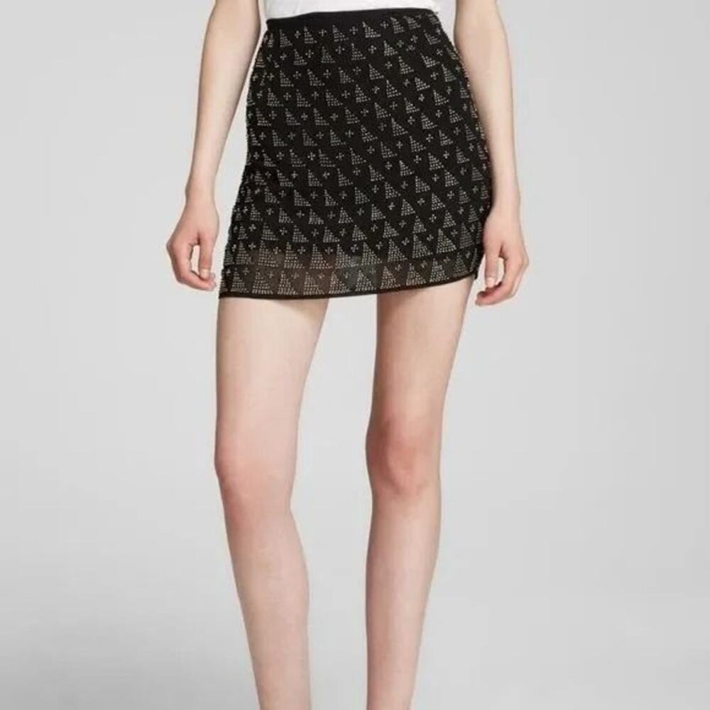 Joie Loubelle Pure Silk Golden Beaded Mini Skirt in Caviar